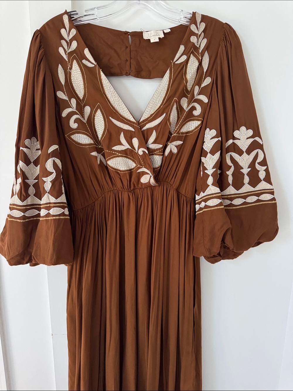Anthropologie Let Me Be Embroidered Open-Back Maxi Dress Size S - Picture 4 of 13